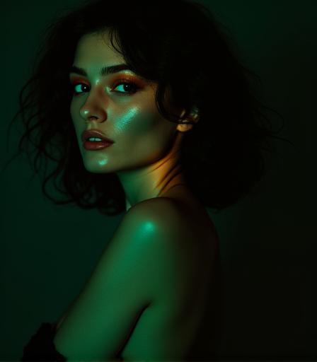 Portrait artistique en studio, lumières tamisées