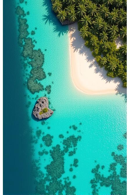 Drone shot d'une île tropicale avec eau turquoise