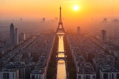 Vue aérienne du centre de Paris au lever du soleil