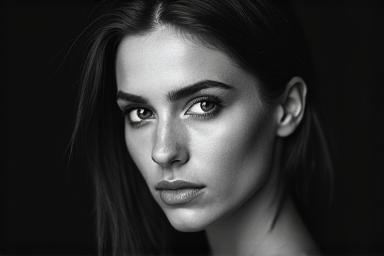 Portrait en noir et blanc d'une femme pensante, lumière douce